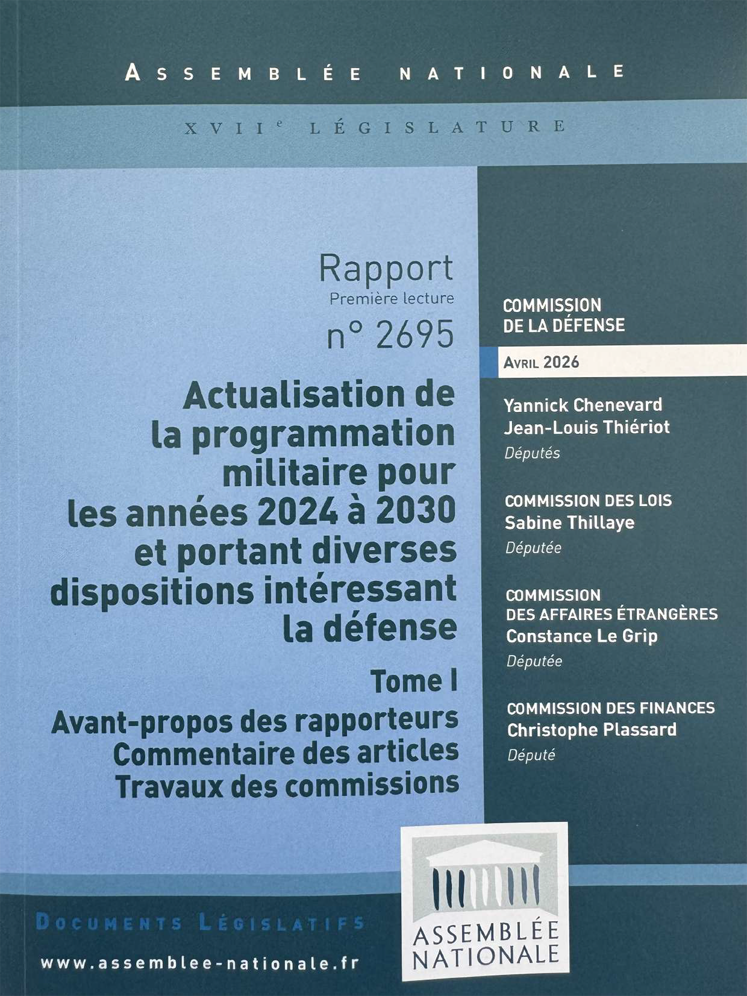 Rapport n°2695 T1 Actualisation programmation militaire
