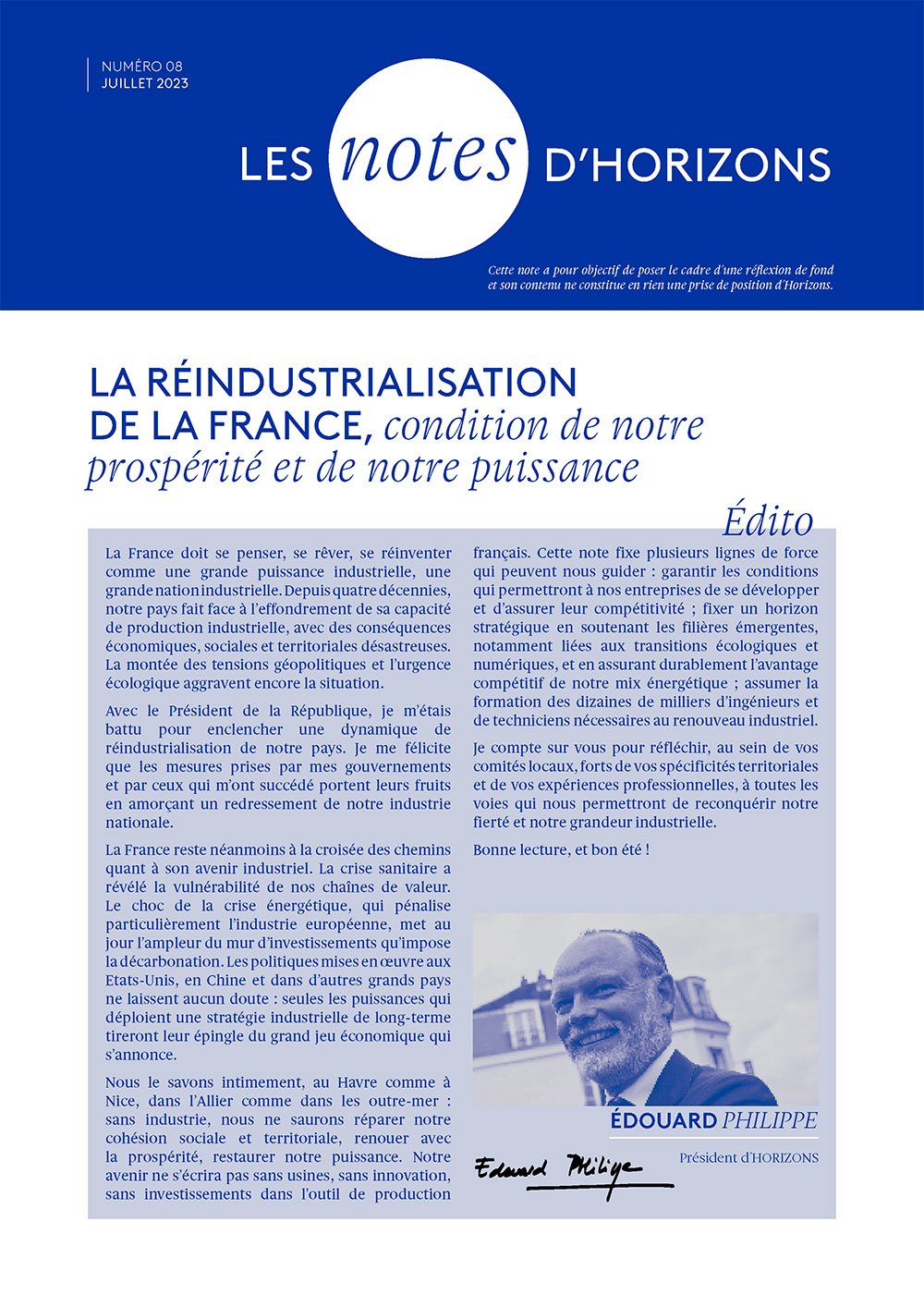 N°8 : La réindustrialisation de la France, condition de notre prospérité et de notre puissance
